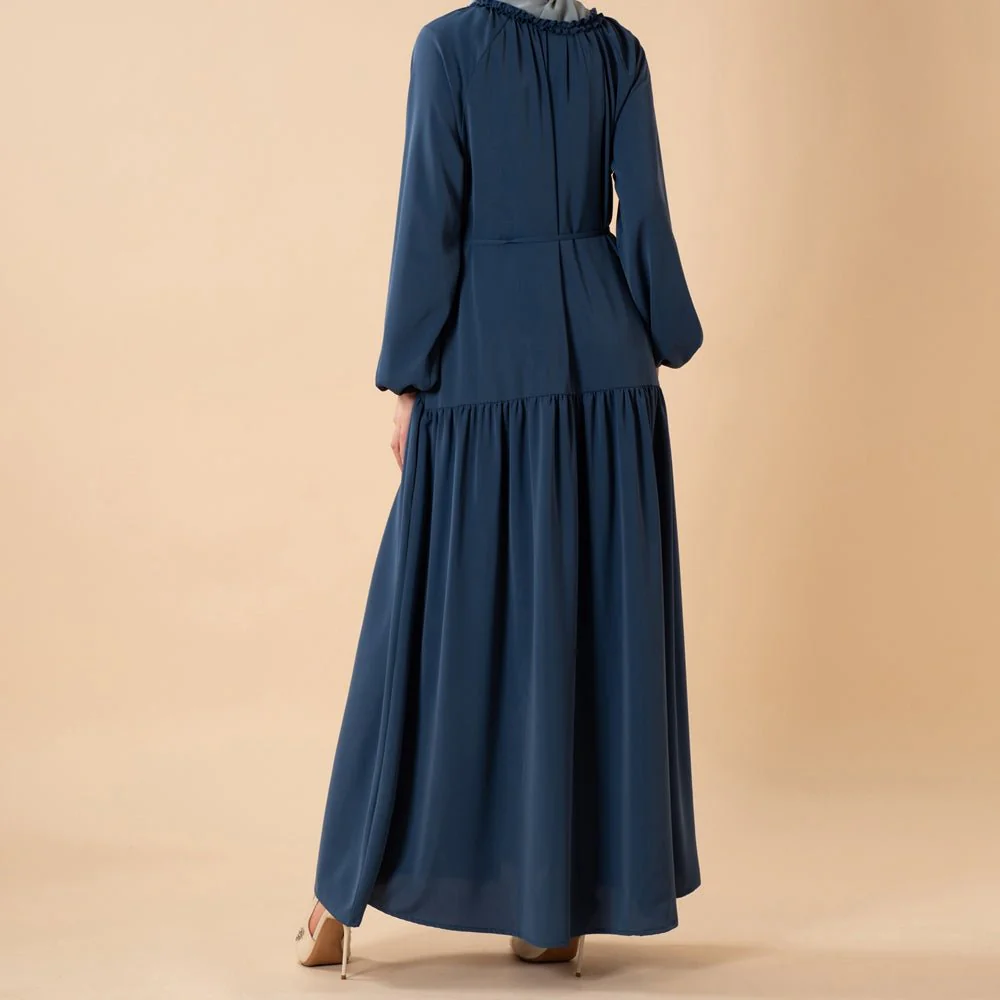 Ruffle Trim Pleated Relaxed Maxi Dress with Waist Tie(MA424) - Image 18