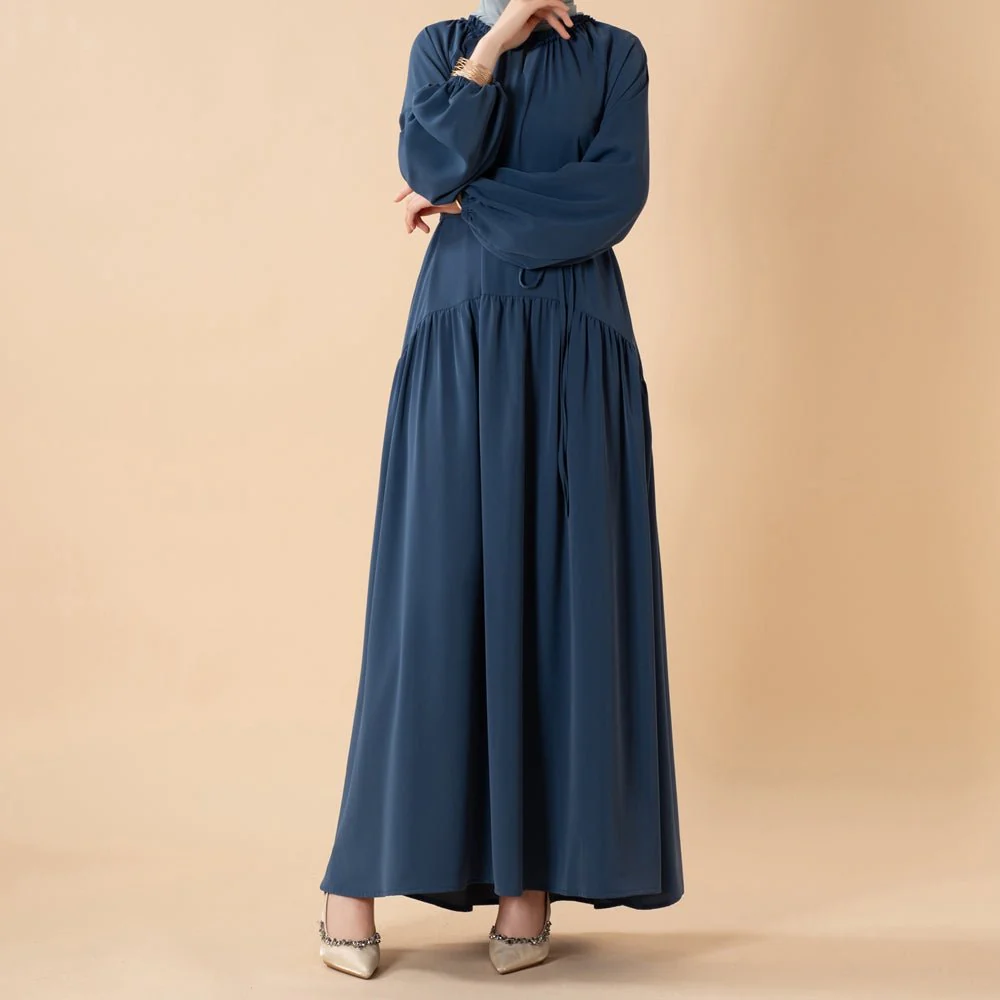 Ruffle Trim Pleated Relaxed Maxi Dress with Waist Tie(MA424) - Image 19