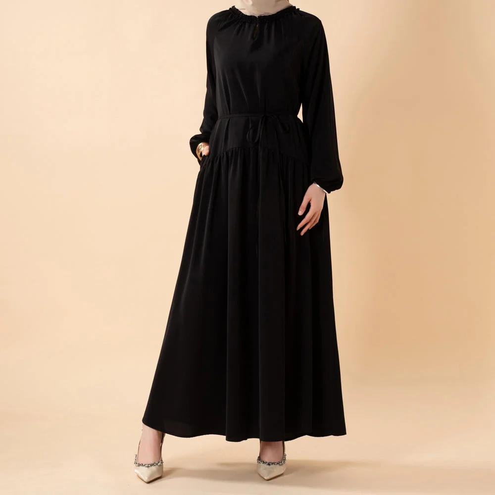 Ruffle Trim Pleated Relaxed Maxi Dress with Waist Tie(MA424) - Image 20