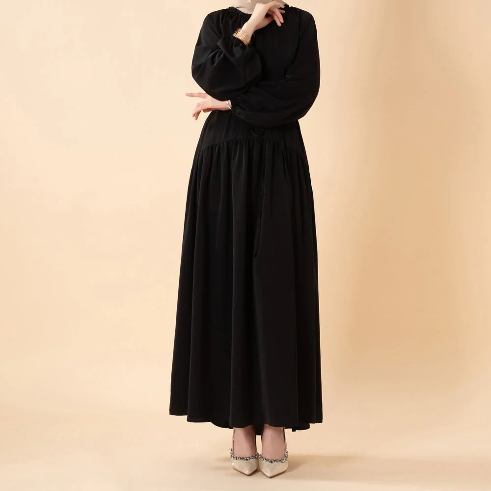 Ruffle Trim Pleated Relaxed Maxi Dress with Waist Tie(MA424) - Image 21