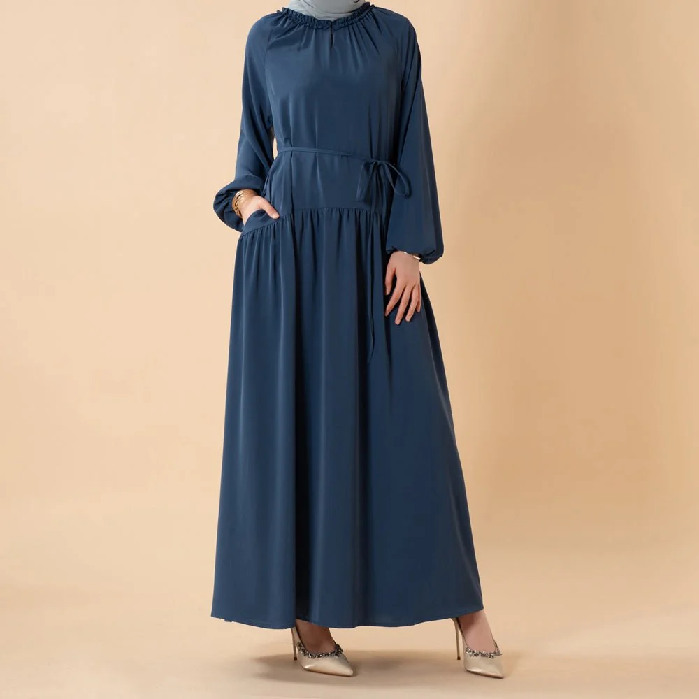 Ruffle Trim Pleated Relaxed Maxi Dress with Waist Tie(MA424) - Image 4