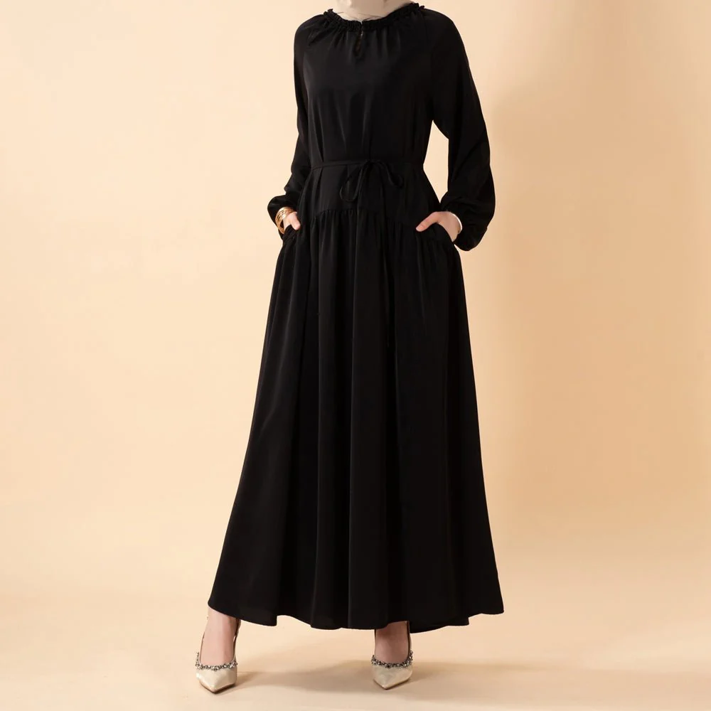 Ruffle Trim Pleated Relaxed Maxi Dress with Waist Tie(MA424) - Image 5