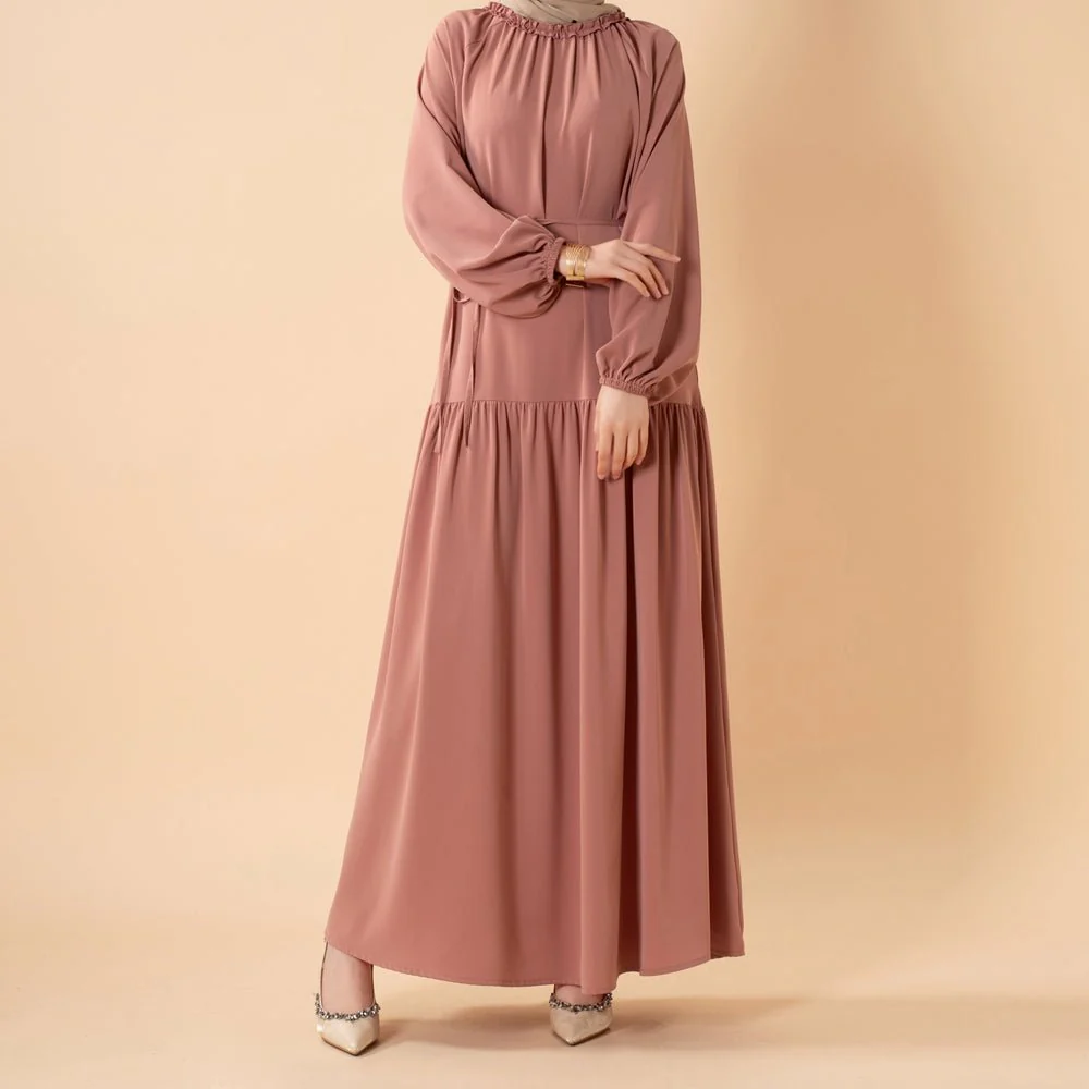 Ruffle Trim Pleated Relaxed Maxi Dress with Waist Tie(MA424) - Image 6