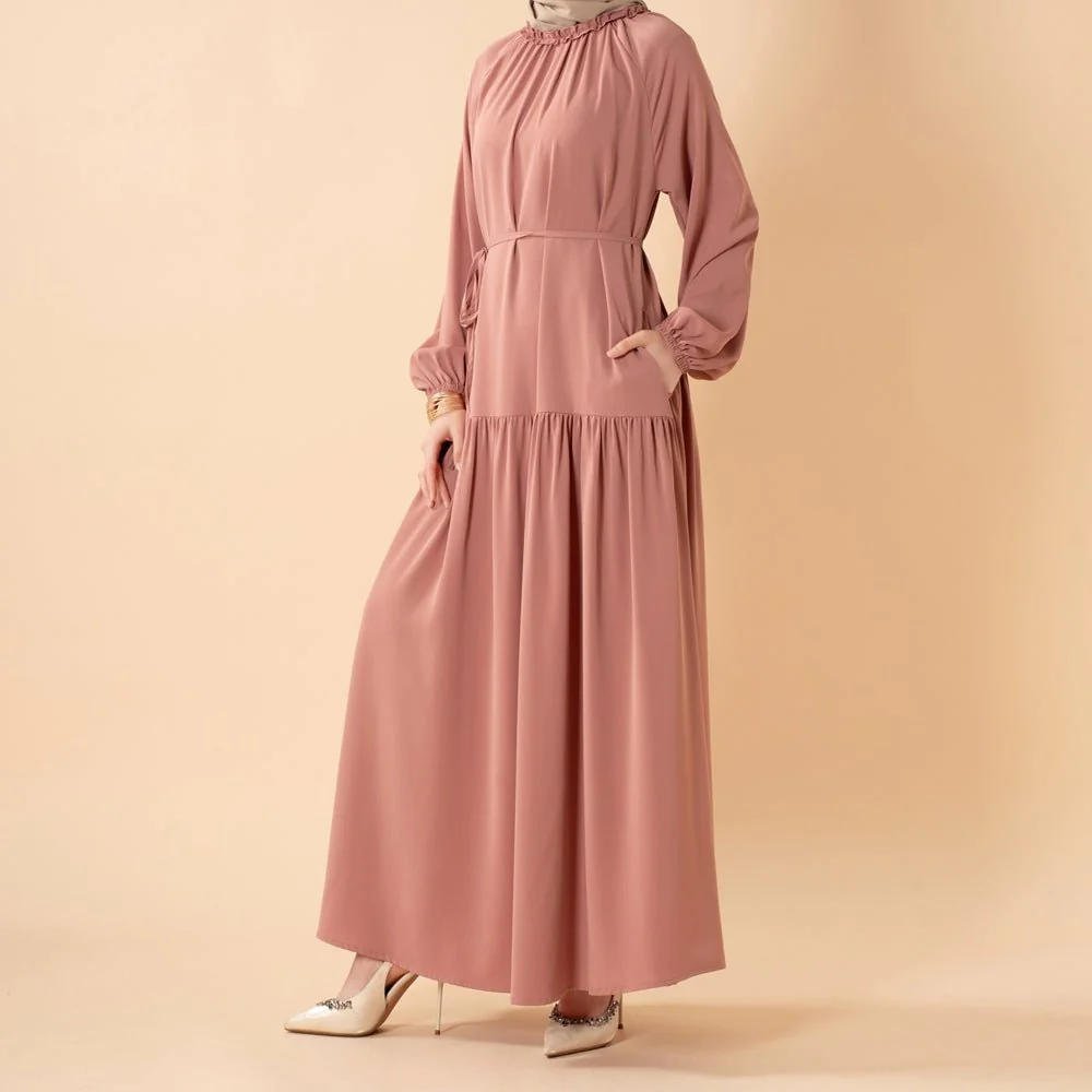 Ruffle Trim Pleated Relaxed Maxi Dress with Waist Tie(MA424) - Image 8