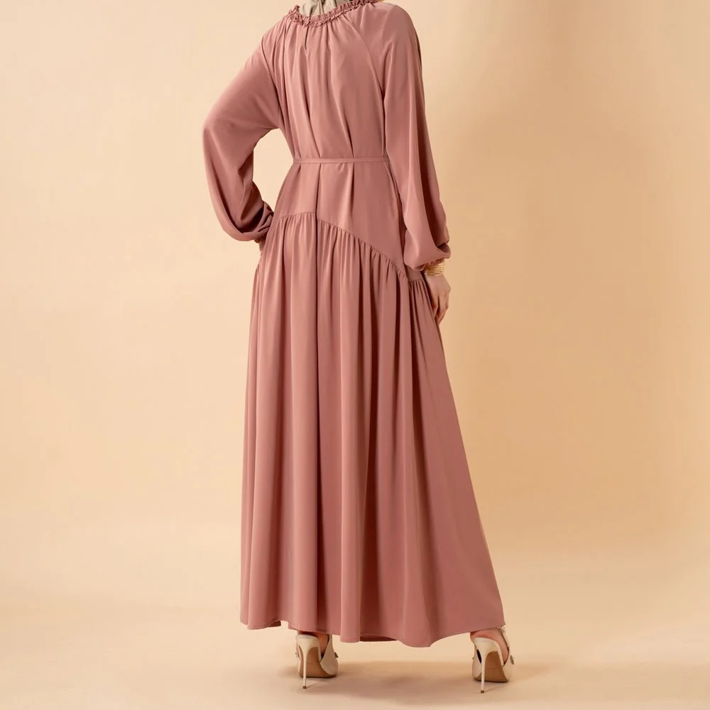 Ruffle Trim Pleated Relaxed Maxi Dress with Waist Tie(MA424) - Image 9