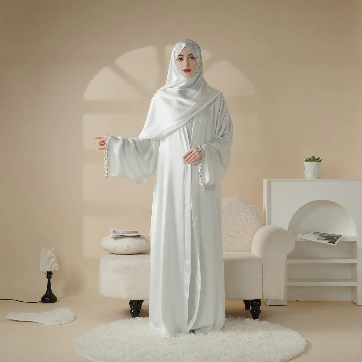 Satin Abaya With Matching Belt Made Of Diamond Tassel (MOA010) - Image 13
