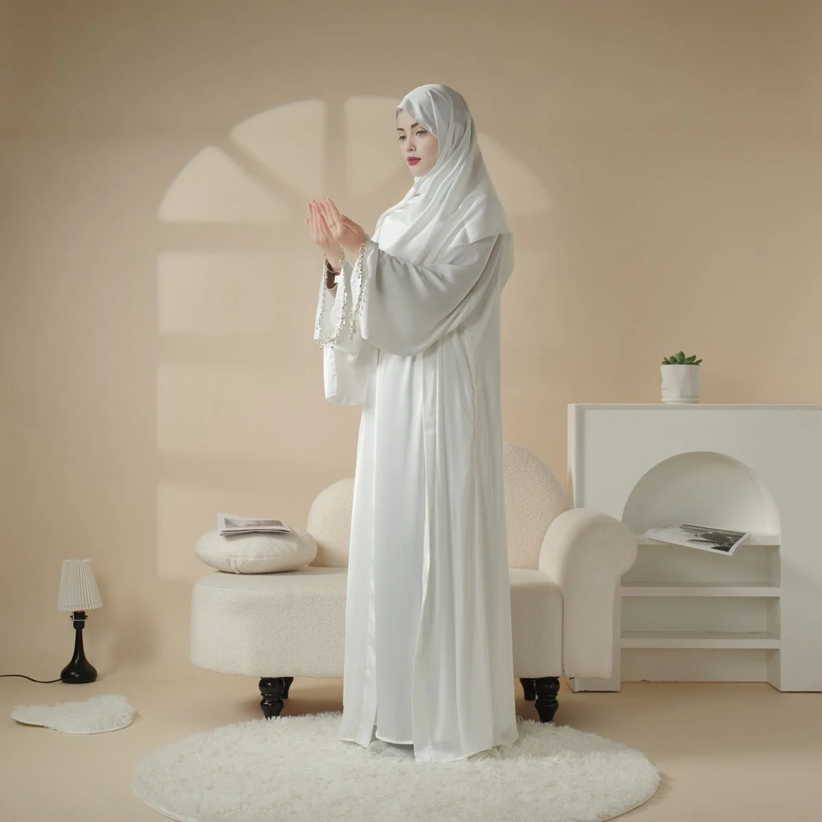 Satin Abaya With Matching Belt Made Of Diamond Tassel (MOA010) - Image 14