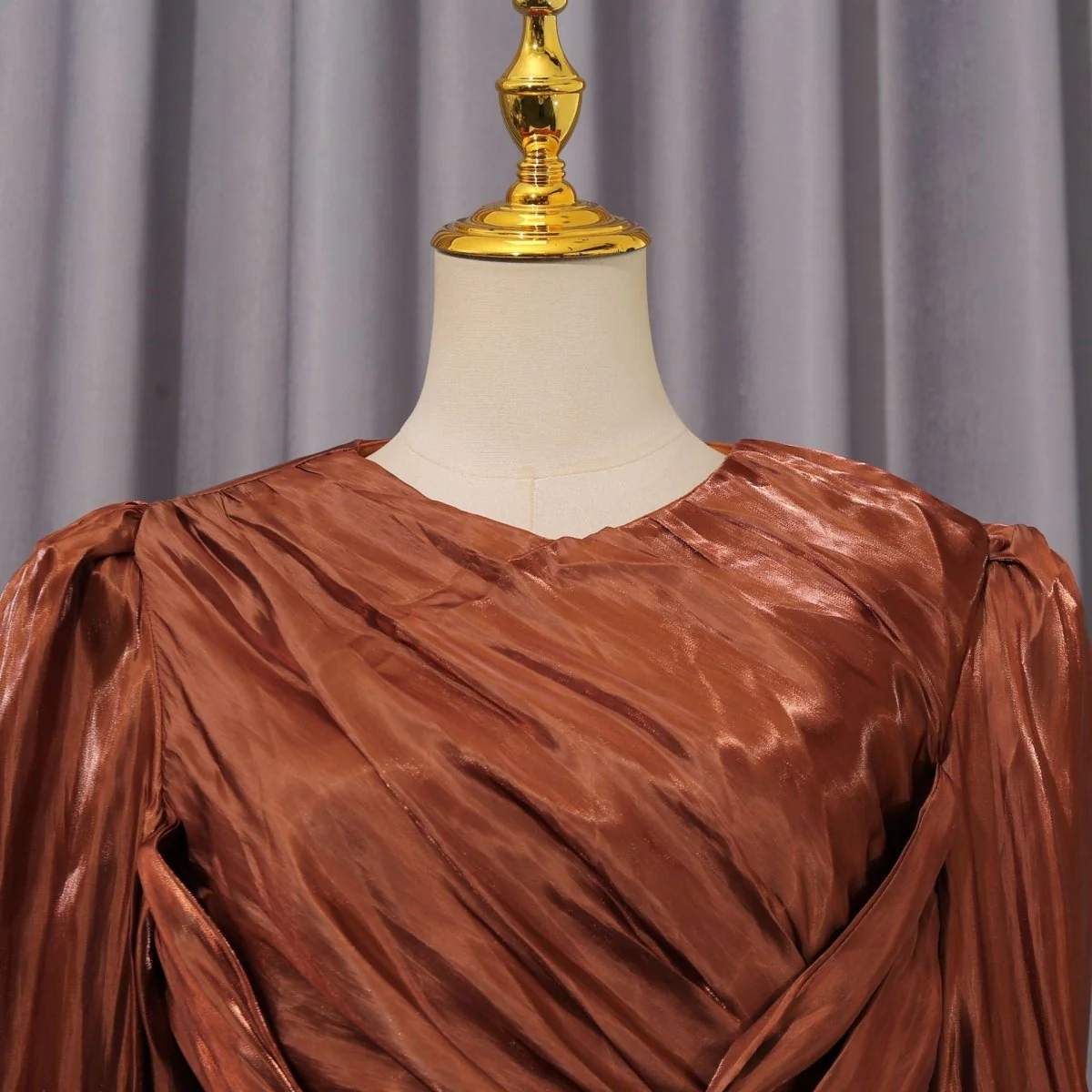 Satin Diagonal Pleat Dress with Bow Waist(MS324) - Image 5