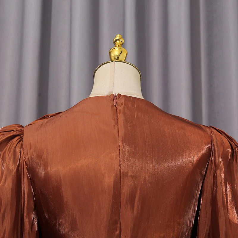 Satin Diagonal Pleat Dress with Bow Waist(MS324) - Image 8