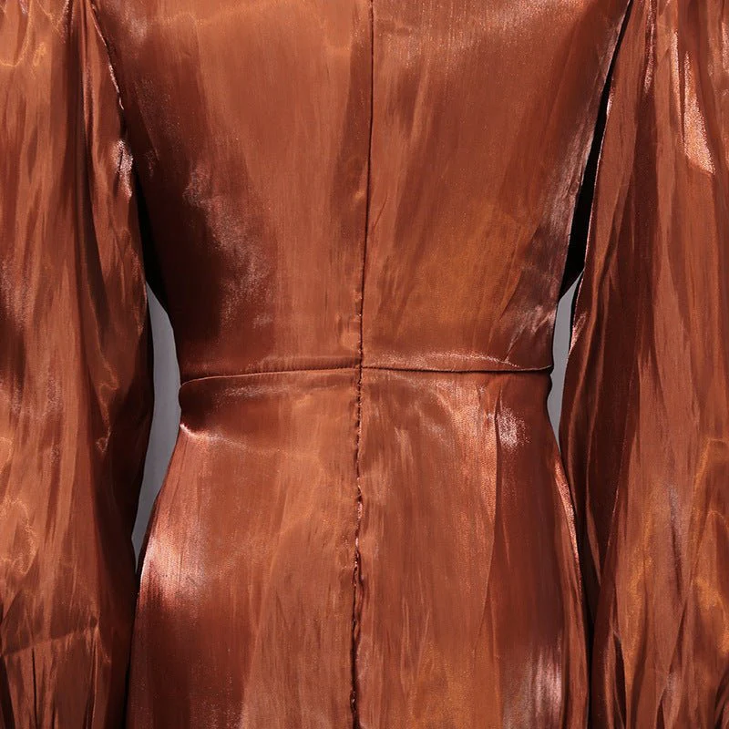 Satin Diagonal Pleat Dress with Bow Waist(MS324) - Image 9