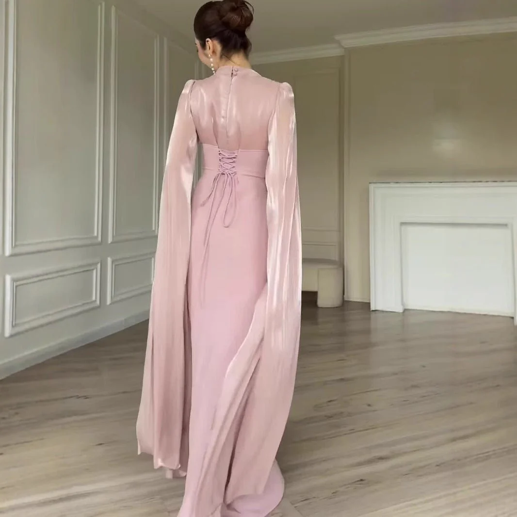 Satin Dress with Corset Back & Cape Sleeves (MS344) - Image 3