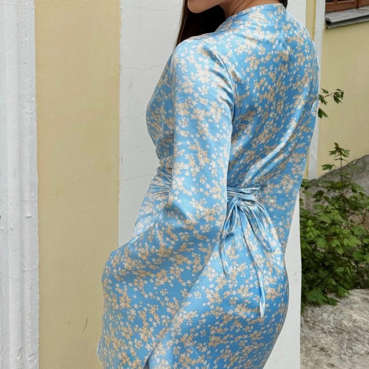 Satin Floral Print V-Neck Maxi Dress(MS378) - Image 10