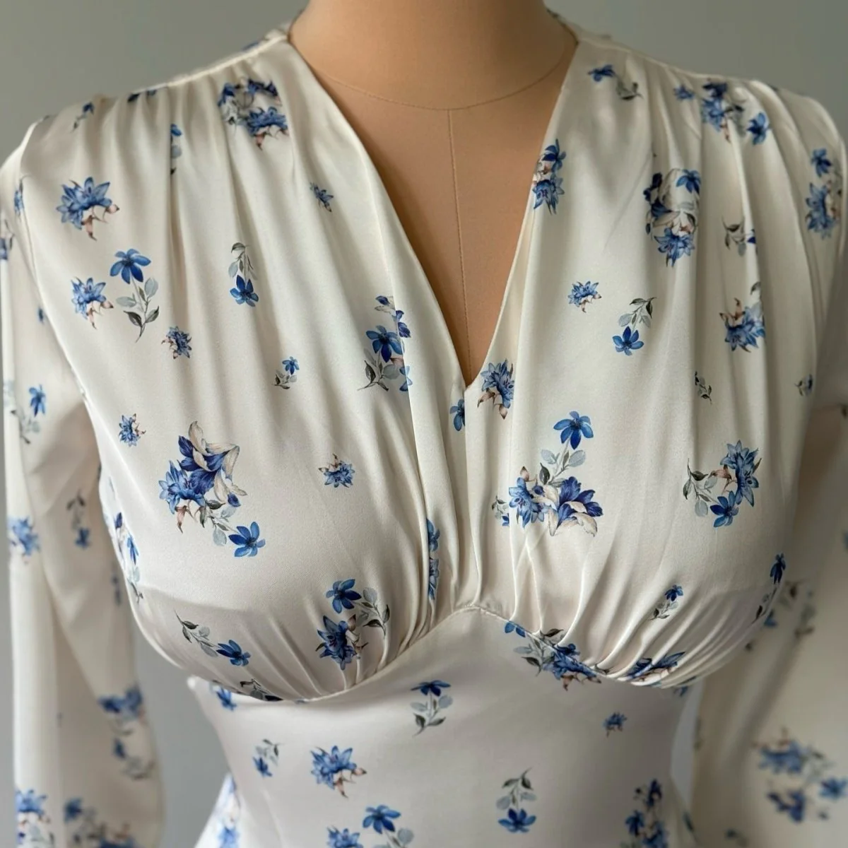 Satin Floral Print V-Neck Maxi Dress(MS378) - Image 7