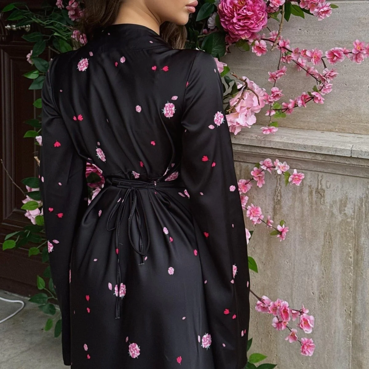 Satin Floral Print Wrap Dress(MS377) - Image 3