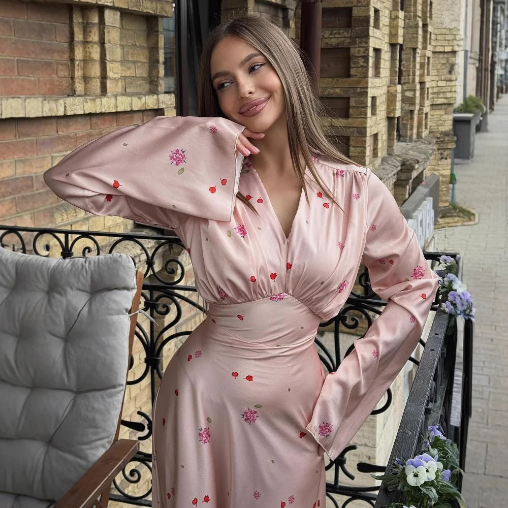 Satin Floral Print Wrap Dress(MS377) - Image 5