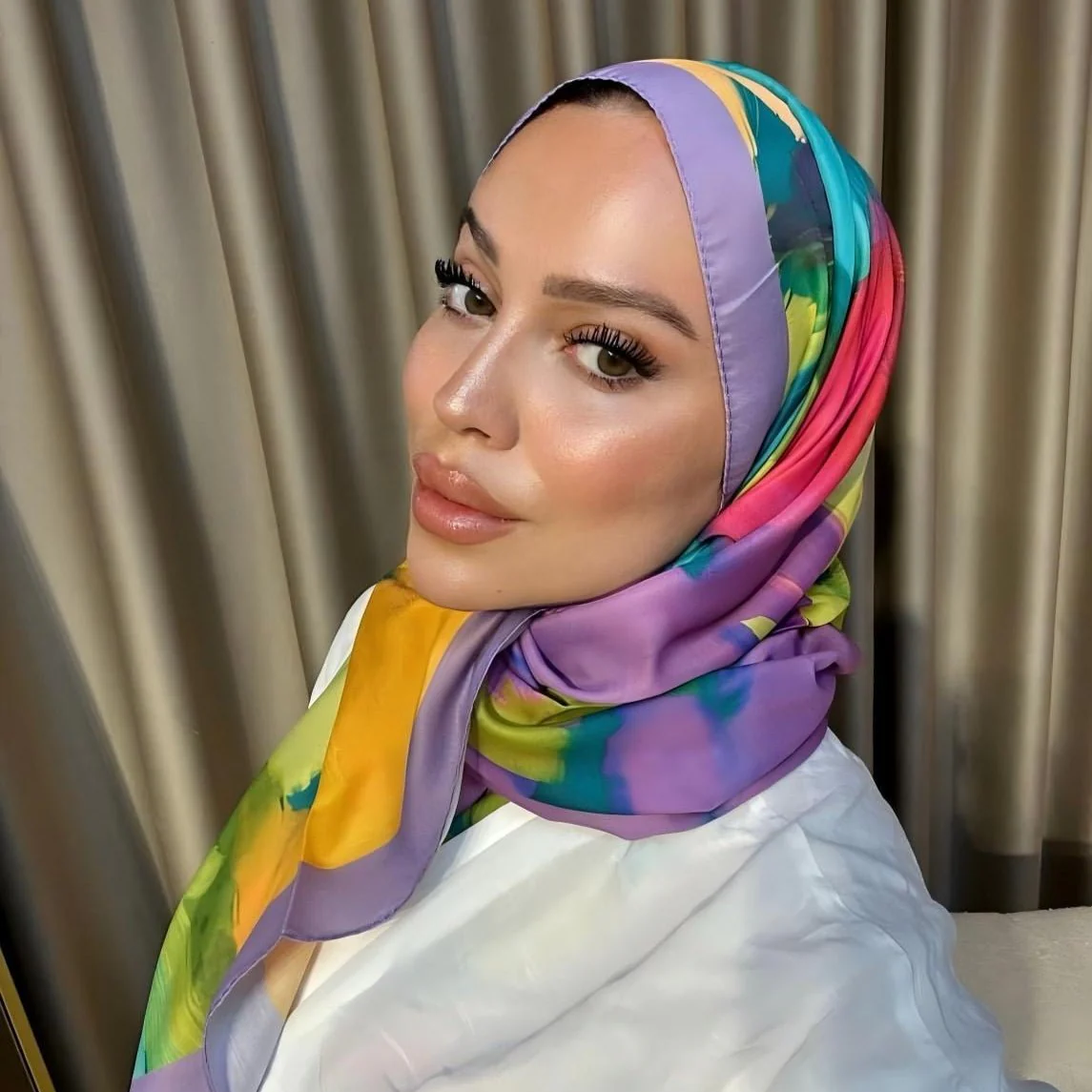 Satin Silk Printed Hijab Scarf | Printed Satin Hijab Scarf (MH217) - Image 10