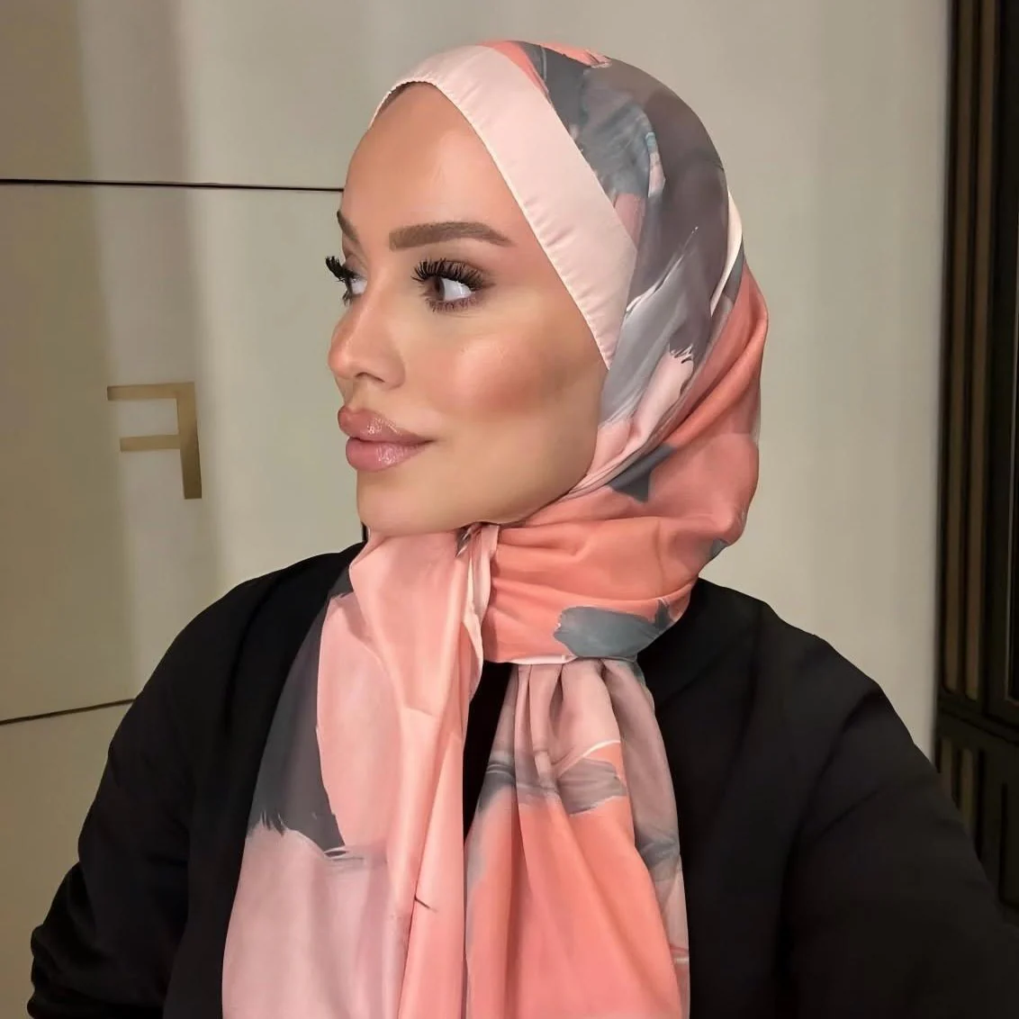 Satin Silk Printed Hijab Scarf | Printed Satin Hijab Scarf (MH217) - Image 11