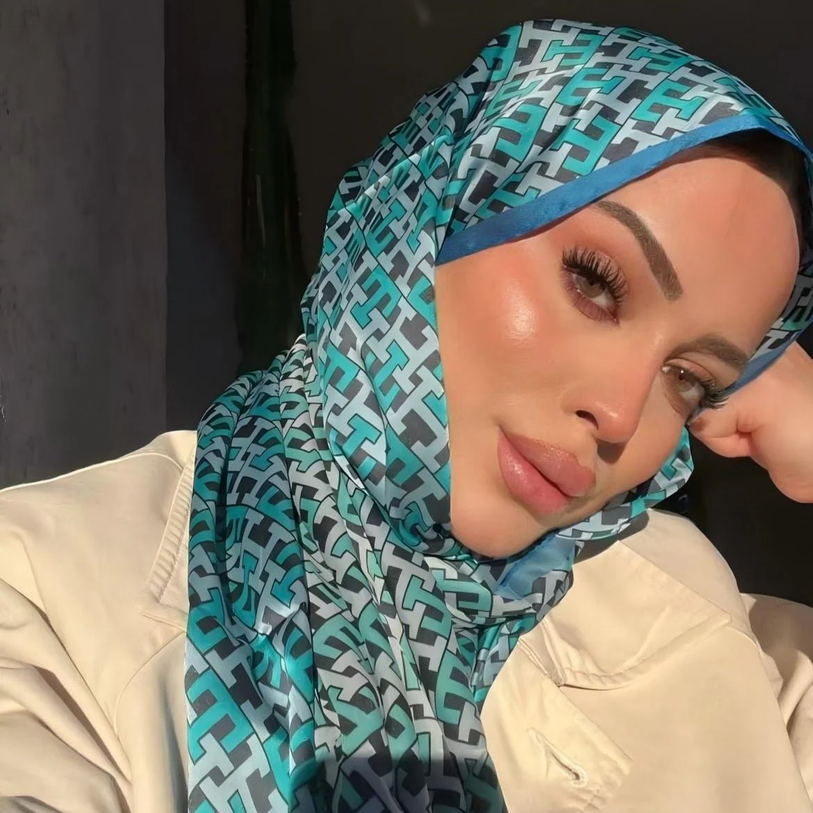 Satin Silk Printed Hijab Scarf | Printed Satin Hijab Scarf (MH217) - Image 13