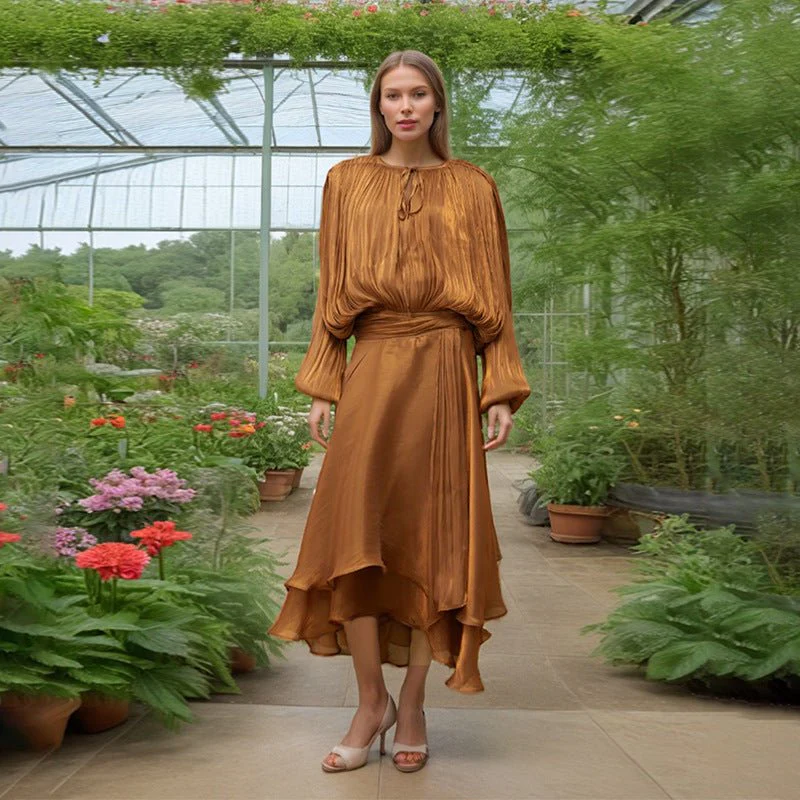 Satin Tie-Neck Blouson Dress(MS354) - Image 13