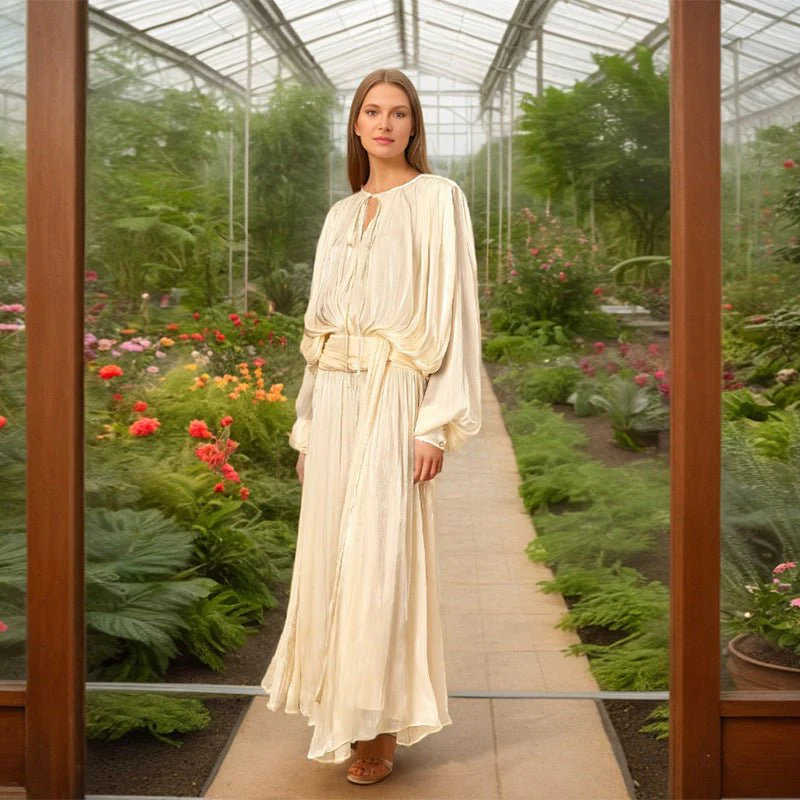 Satin Tie-Neck Blouson Dress(MS354) - Image 2