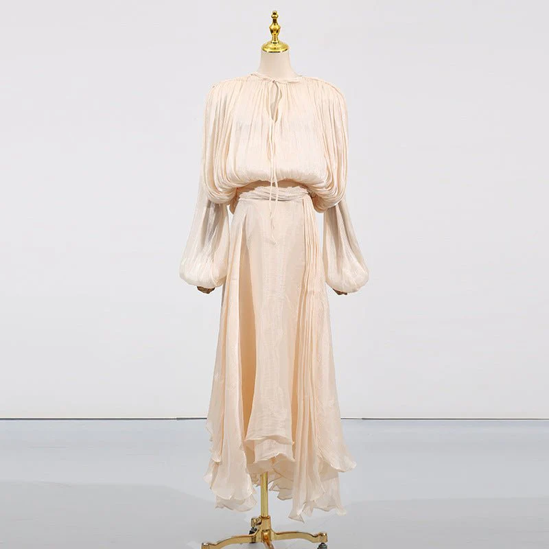Satin Tie-Neck Blouson Dress(MS354) - Image 4
