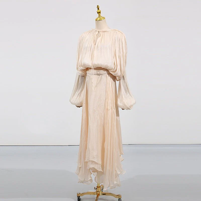 Satin Tie-Neck Blouson Dress(MS354) - Image 5