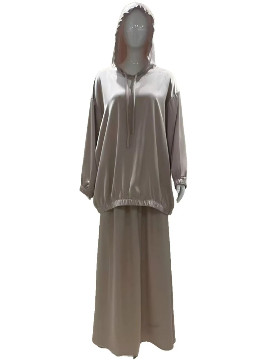 Satin Two-Piece Set with Hooded Top & Maxi Skirt(MS348) - Image 10