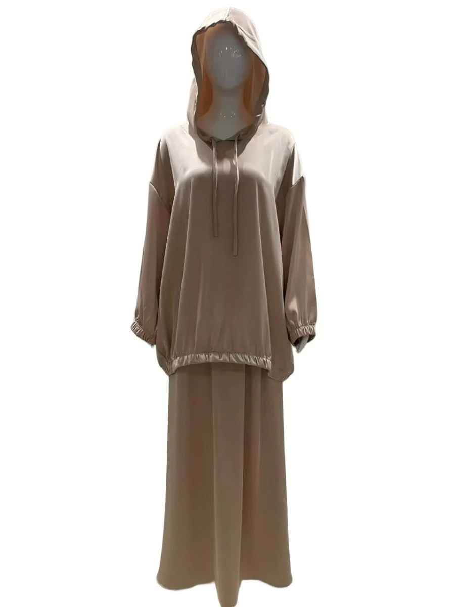 Satin Two-Piece Set with Hooded Top & Maxi Skirt(MS348) - Image 11