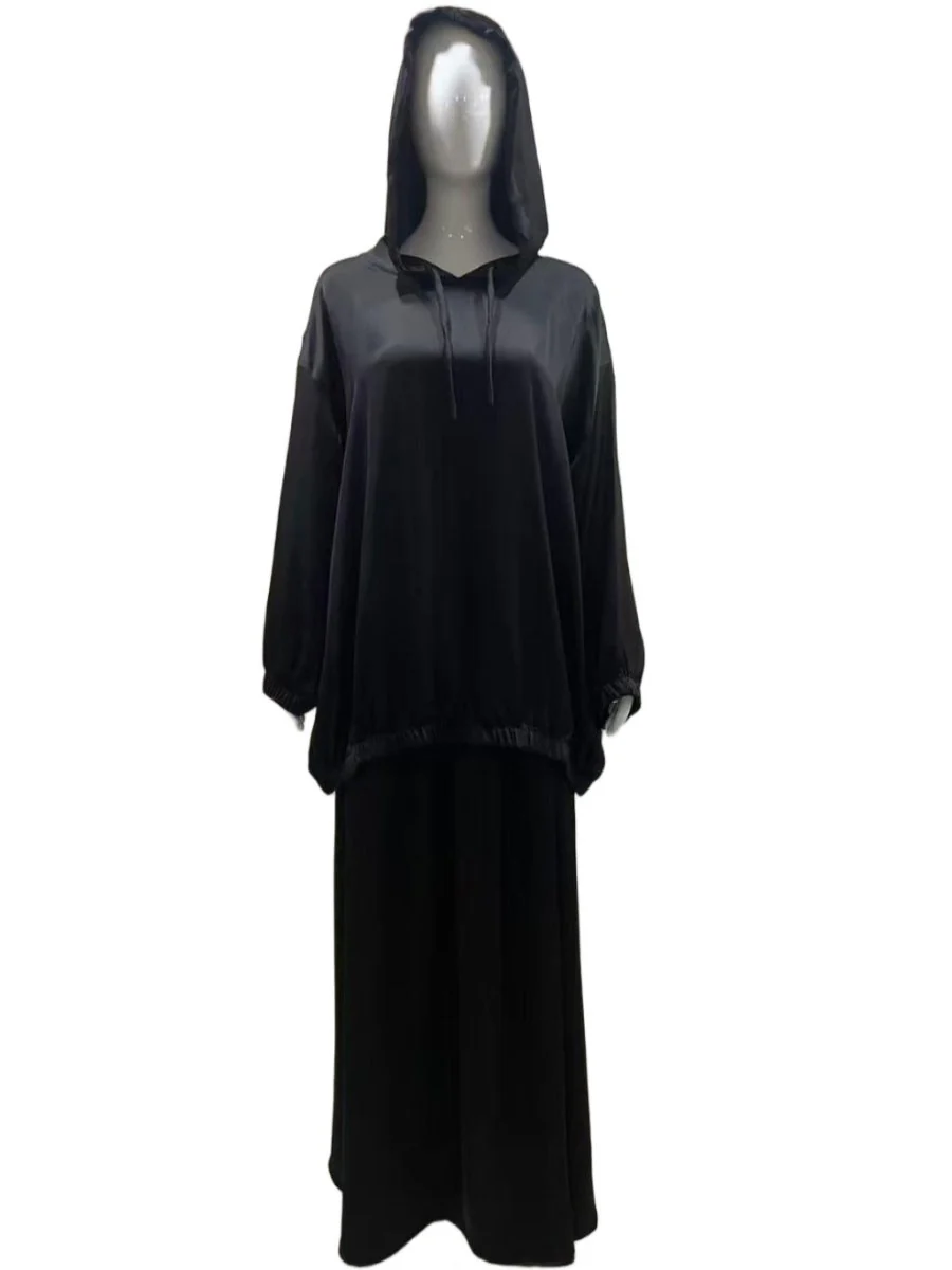 Satin Two-Piece Set with Hooded Top & Maxi Skirt(MS348) - Image 12