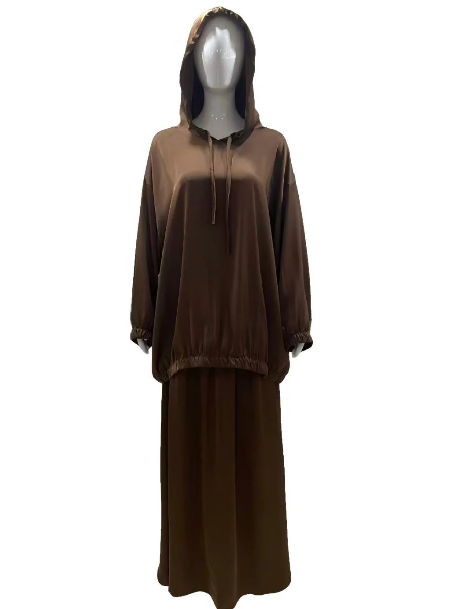 Satin Two-Piece Set with Hooded Top & Maxi Skirt(MS348) - Image 14