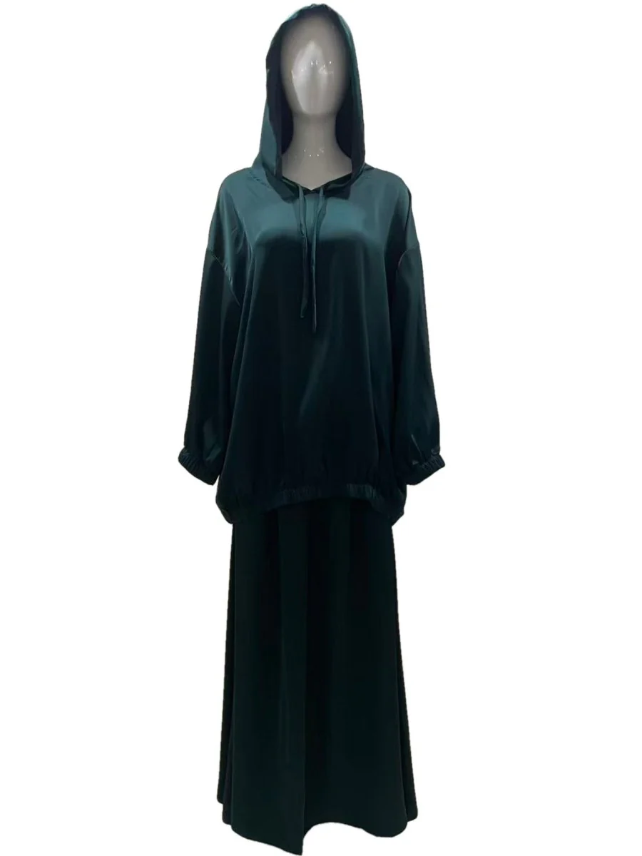 Satin Two-Piece Set with Hooded Top & Maxi Skirt(MS348) - Image 16