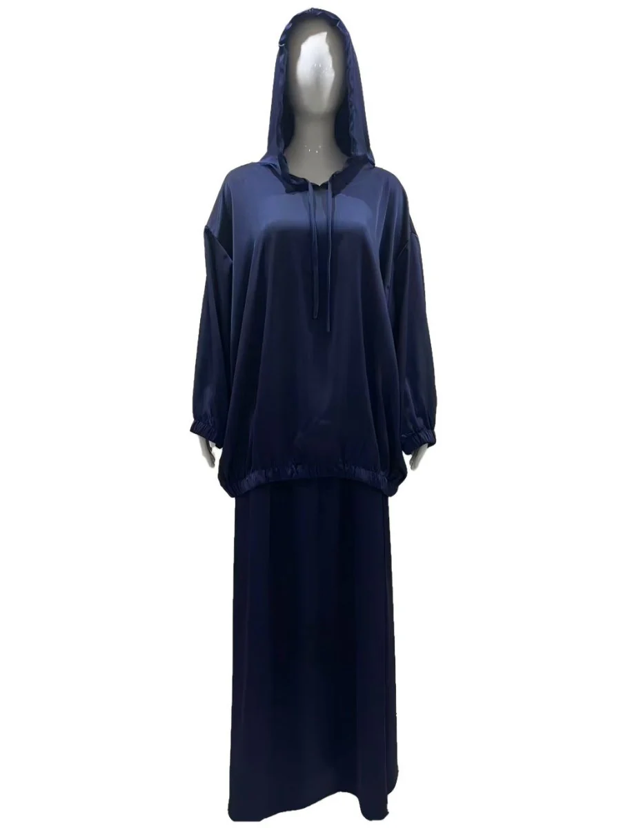 Satin Two-Piece Set with Hooded Top & Maxi Skirt(MS348) - Image 17