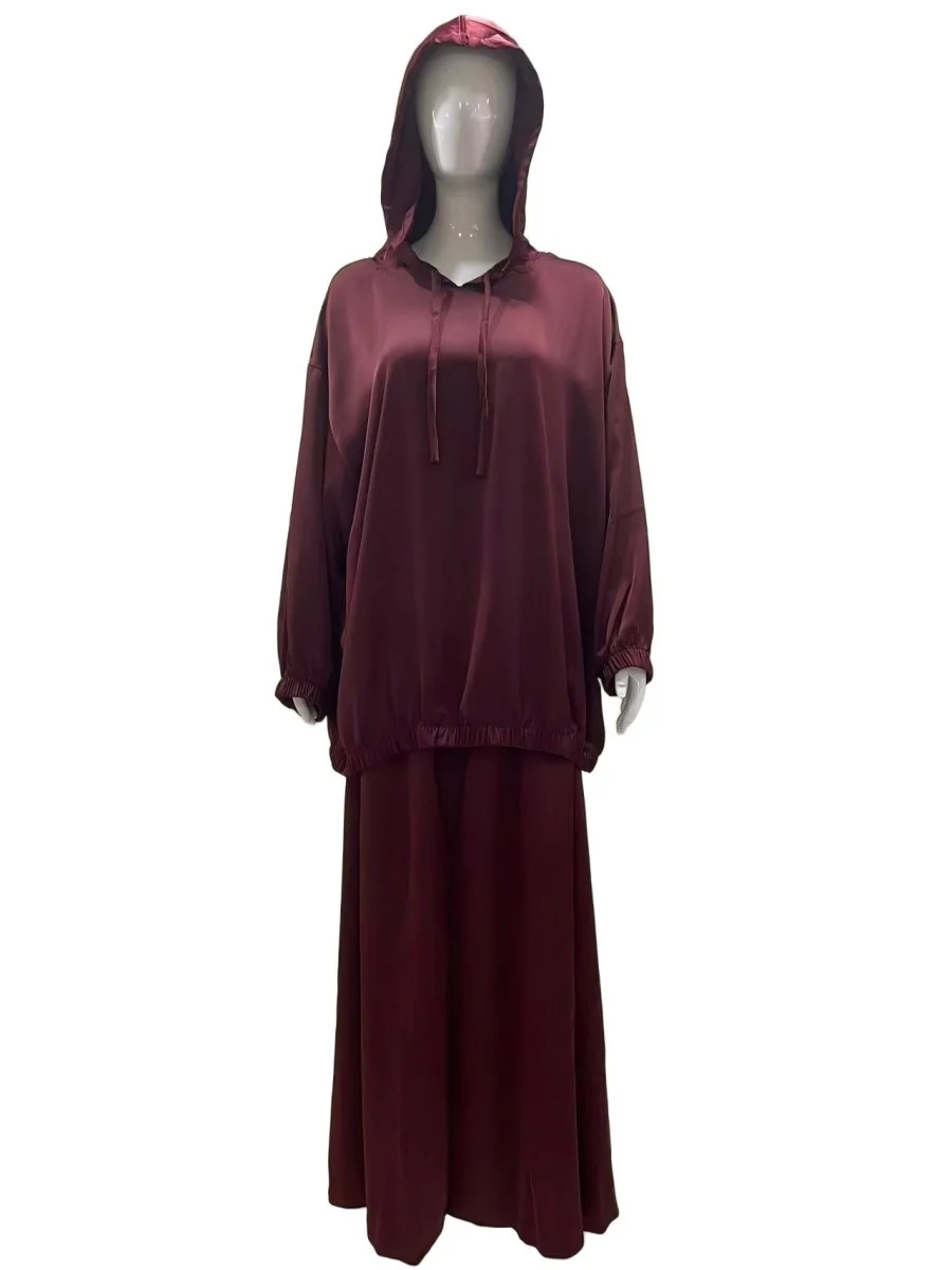 Satin Two-Piece Set with Hooded Top & Maxi Skirt(MS348) - Image 18