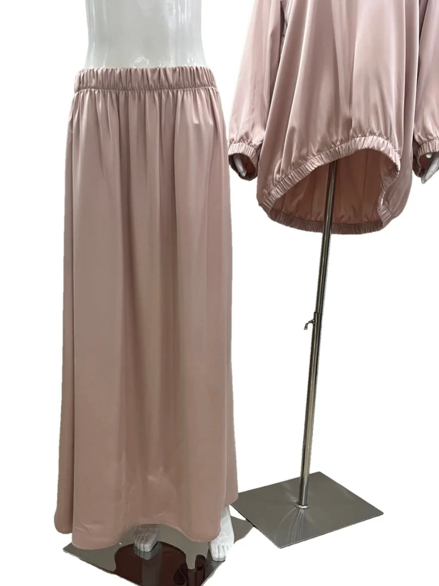 Satin Two-Piece Set with Hooded Top & Maxi Skirt(MS348) - Image 6