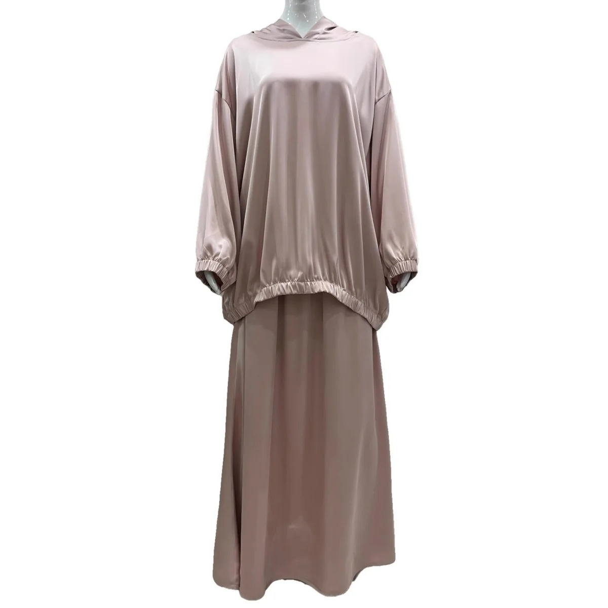 Satin Two-Piece Set with Hooded Top & Maxi Skirt(MS348) - Image 8