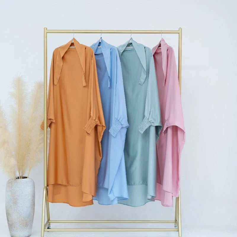 Satin Velvet Mother Daughter Matching Set | Full Circle Maxi Dress with Hijab & Batwing Sleeves(MJ022) - Image 12