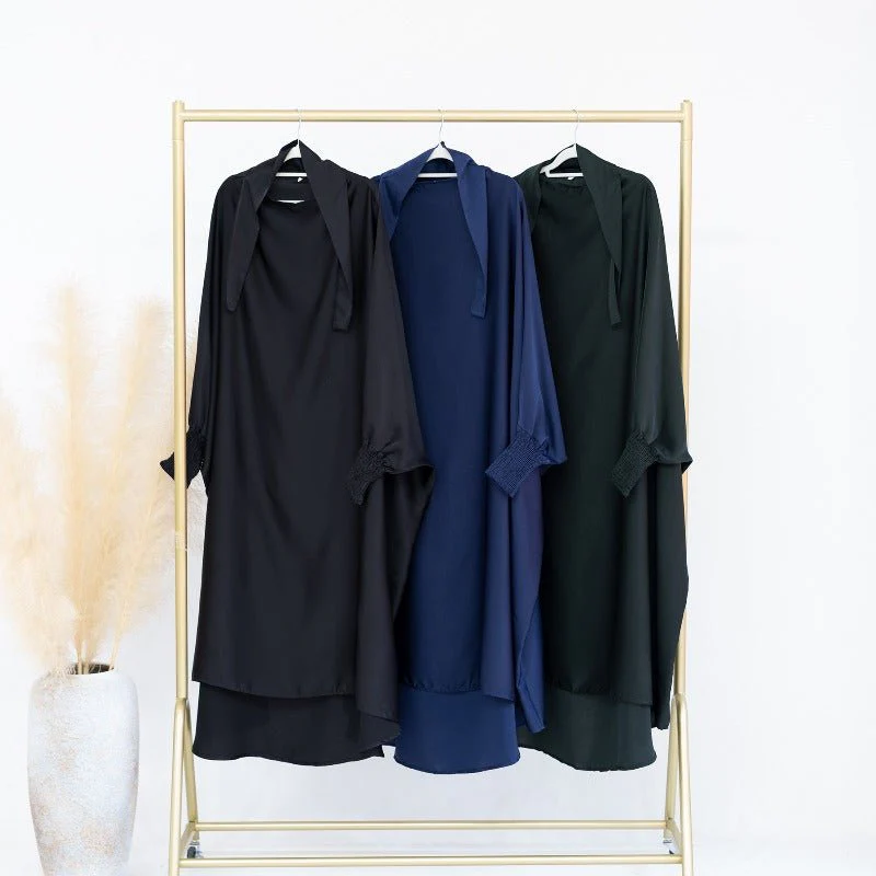Satin Velvet Mother Daughter Matching Set | Full Circle Maxi Dress with Hijab & Batwing Sleeves(MJ022) - Image 15