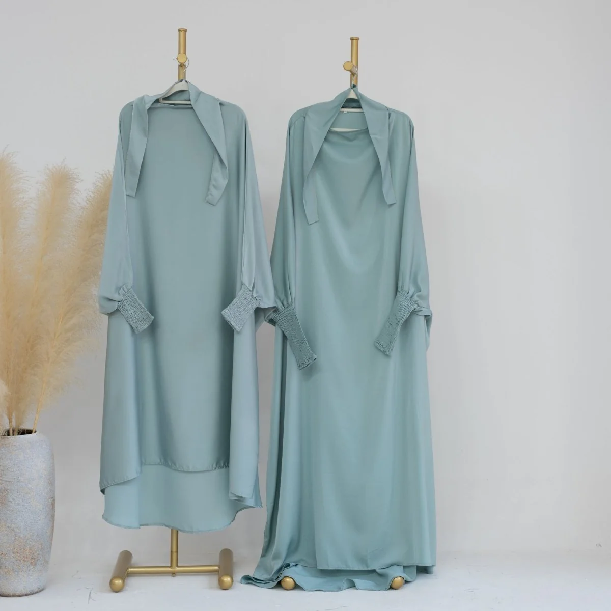 Satin Velvet Mother Daughter Matching Set | Full Circle Maxi Dress with Hijab & Batwing Sleeves(MJ022) - Image 21