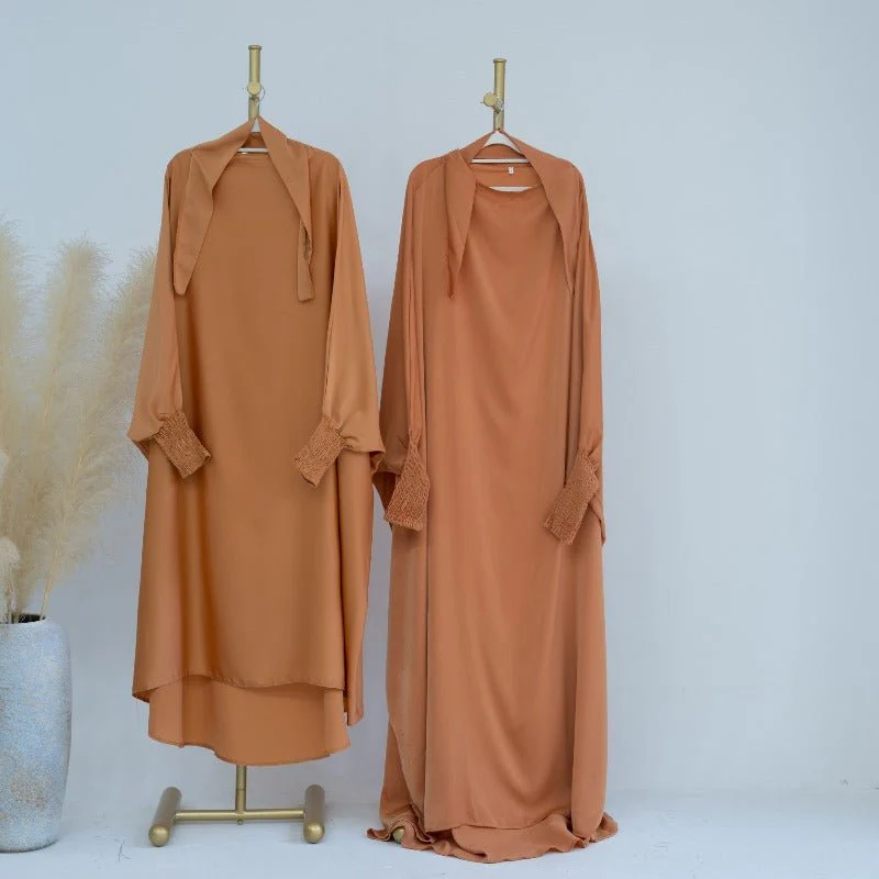 Satin Velvet Mother Daughter Matching Set | Full Circle Maxi Dress with Hijab & Batwing Sleeves(MJ022) - Image 3