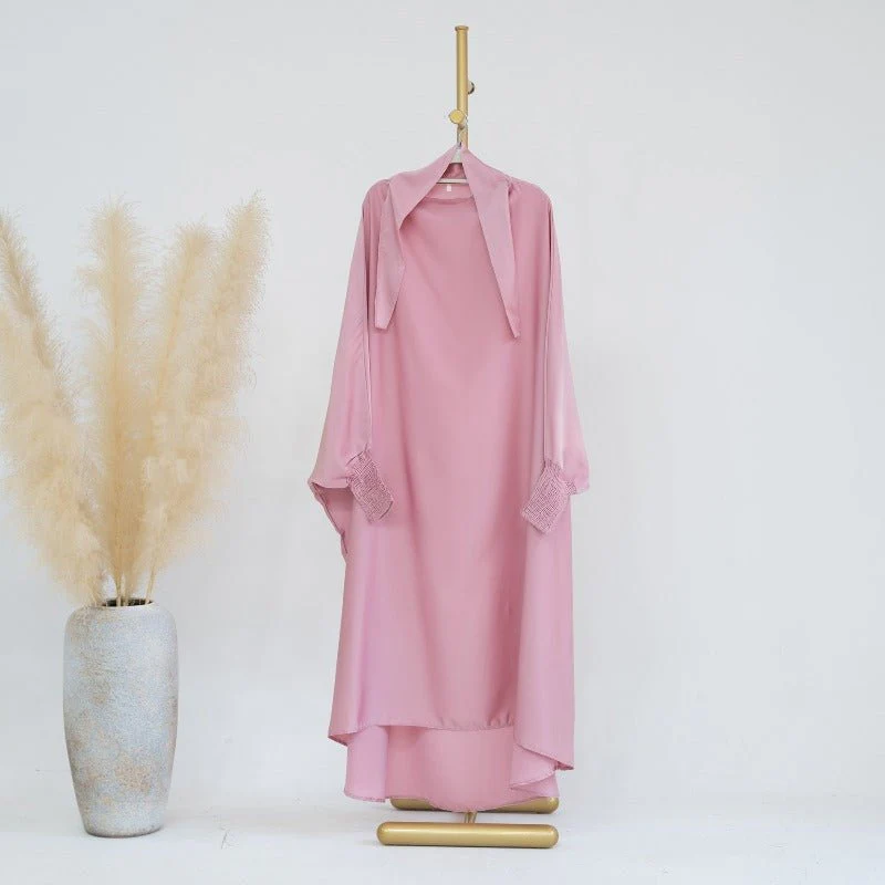 Satin Velvet Mother Daughter Matching Set | Full Circle Maxi Dress with Hijab & Batwing Sleeves(MJ022) - Image 5