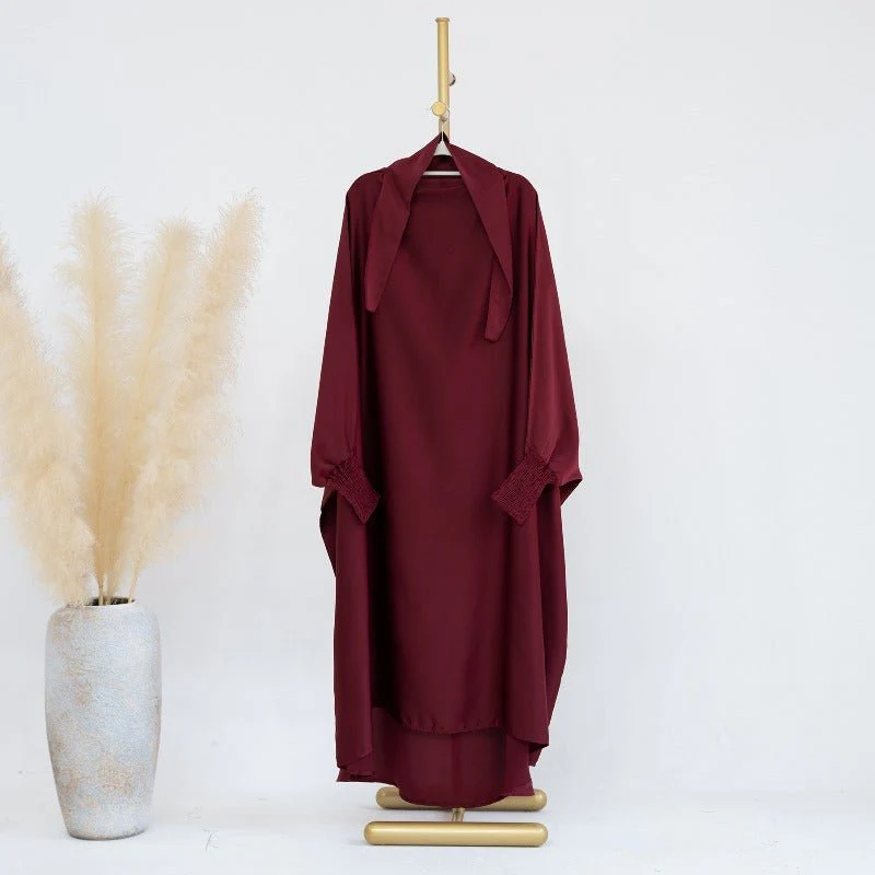 Satin Velvet Mother Daughter Matching Set | Full Circle Maxi Dress with Hijab & Batwing Sleeves(MJ022) - Image 6