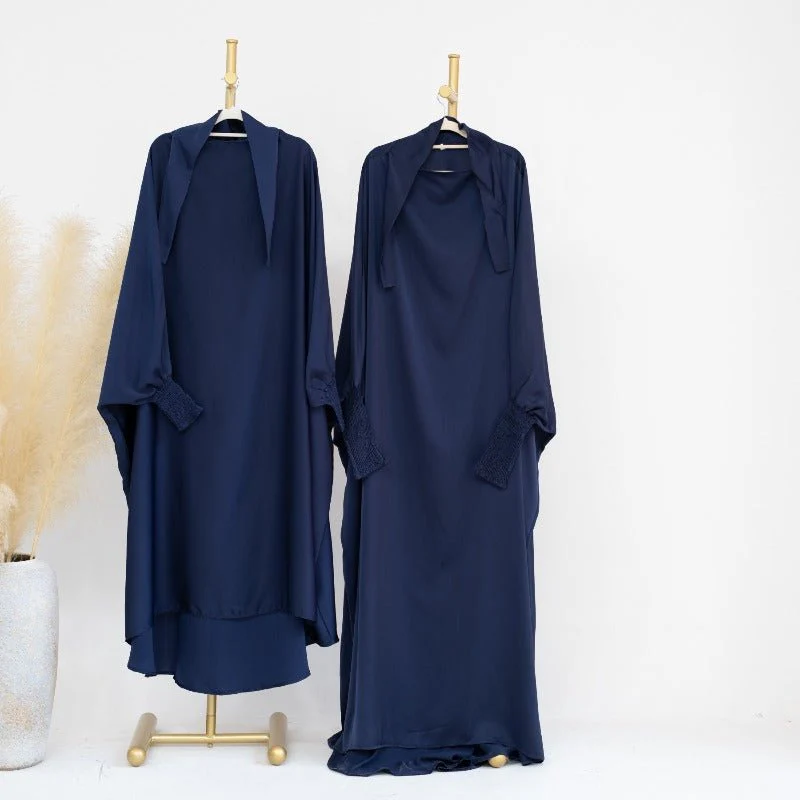 Satin Velvet Mother Daughter Matching Set | Full Circle Maxi Dress with Hijab & Batwing Sleeves(MJ022) - Image 7