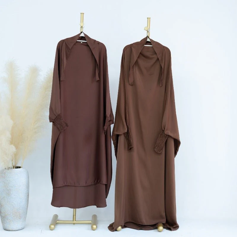 Satin Velvet Mother Daughter Matching Set | Full Circle Maxi Dress with Hijab & Batwing Sleeves(MJ022) - Image 8