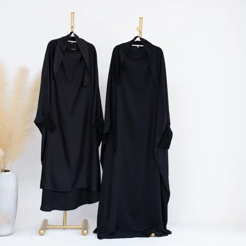 Satin Velvet Mother Daughter Matching Set | Full Circle Maxi Dress with Hijab & Batwing Sleeves(MJ022) - Image 9