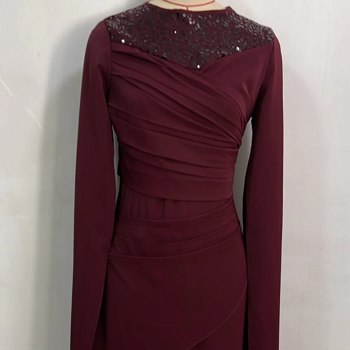 Sequin Embellished Formal Dress | Long Sleeve Ruched Bodycon Dress(MS272) - Image 11