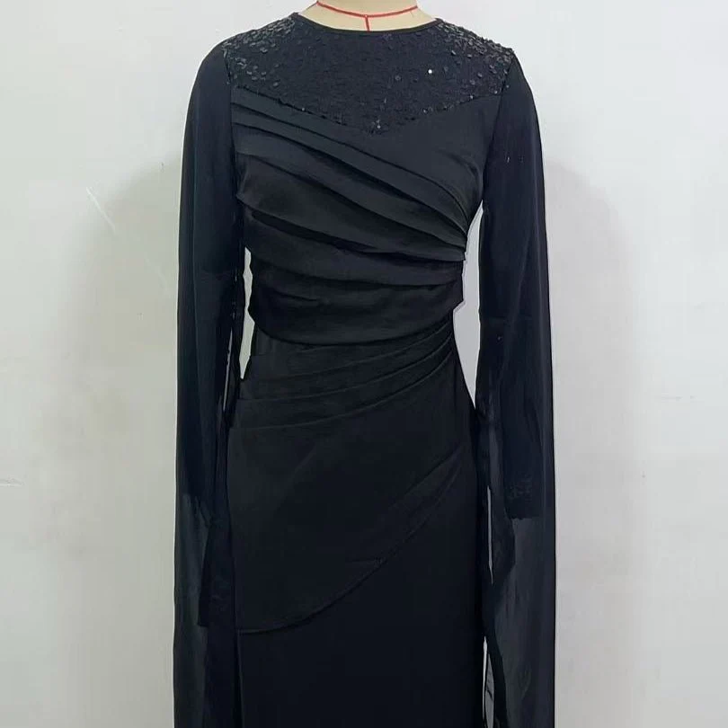Sequin Embellished Formal Dress | Long Sleeve Ruched Bodycon Dress(MS272) - Image 12