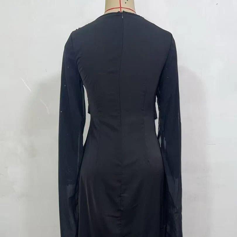 Sequin Embellished Formal Dress | Long Sleeve Ruched Bodycon Dress(MS272) - Image 13