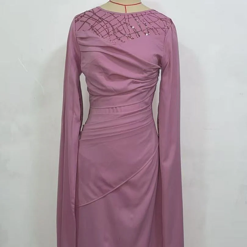 Sequin Embellished Formal Dress | Long Sleeve Ruched Bodycon Dress(MS272) - Image 15