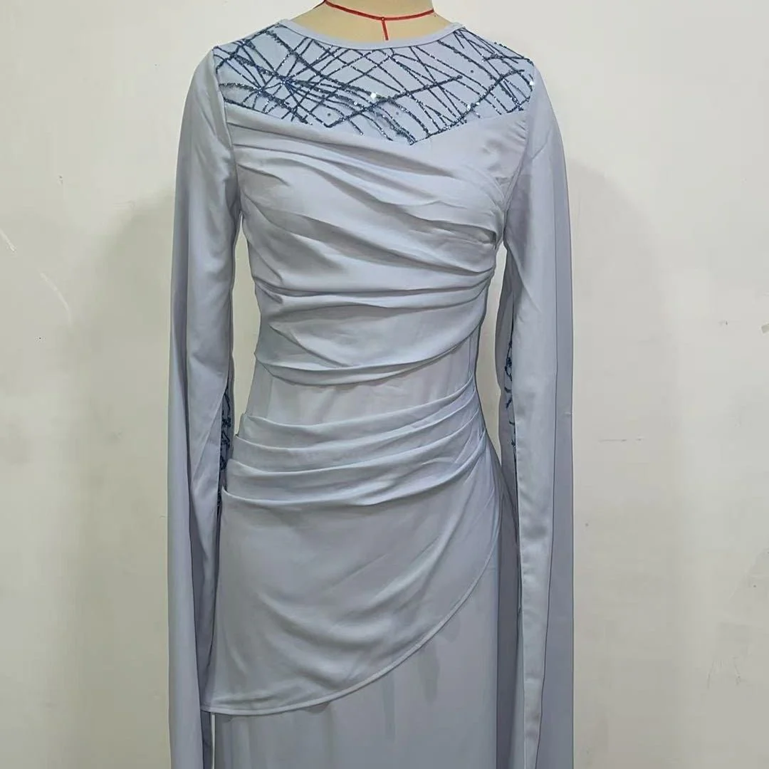 Sequin Embellished Formal Dress | Long Sleeve Ruched Bodycon Dress(MS272) - Image 16
