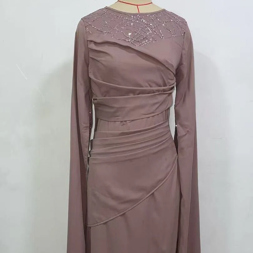 Sequin Embellished Formal Dress | Long Sleeve Ruched Bodycon Dress(MS272) - Image 17